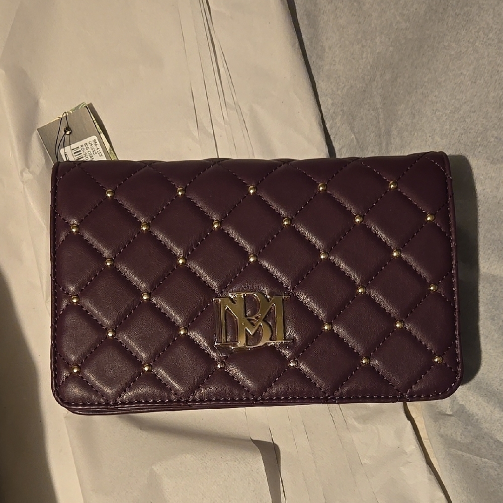 Badgley Mischka Purple Quilted Wallet with Gold Details
